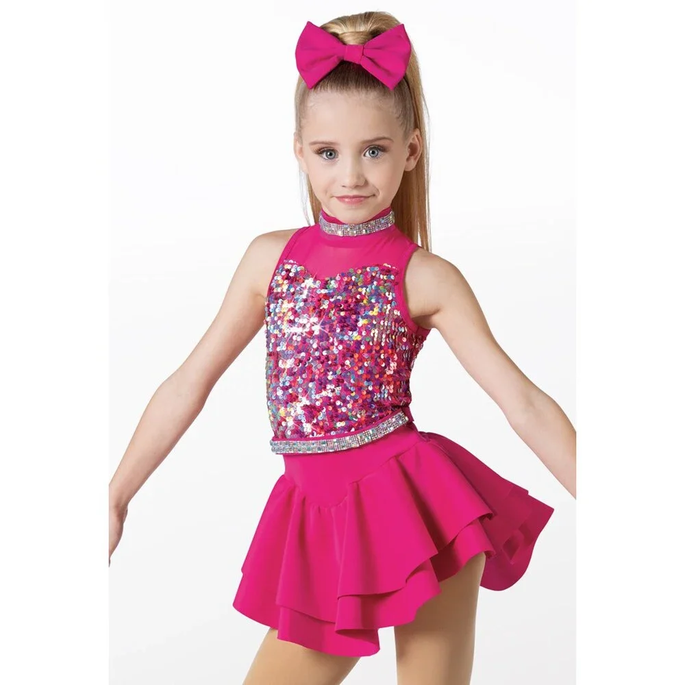 Pre-Owned Dance Costume Weissman 14160 Medium Child Pink Jazz Sequin